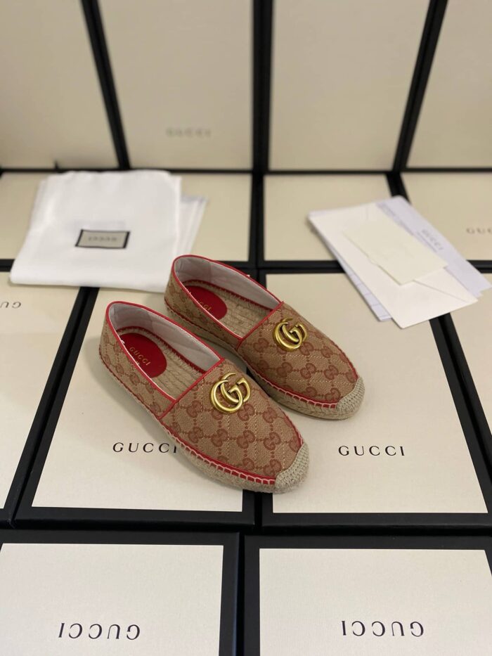 Alternative view of GUCCI WOMEN’S ESPADRILLE WITH HORSEBIT MATELASSÉ CANVAS BROWN CHERRY RED 621239 KQWM0 9761