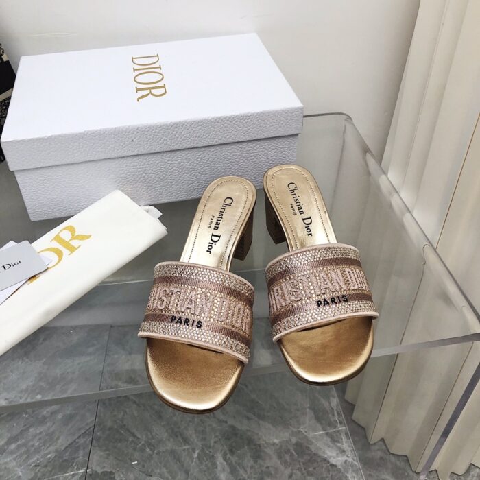 Alternative view of DIOR DWAY HEELED SLIDE EMBROIDED COTTON PINK GOLD