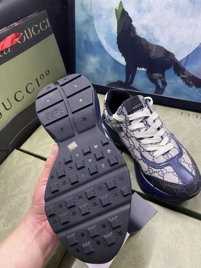 Alternative view of GUCCI WOMEN'S GG RHYTON SNEAKER BEIGE AND BLUE 692909 UIQ20 1060