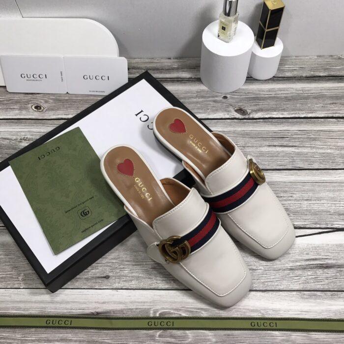 Alternative view of GUCCI WOMEN’S PRINCETOWN LEATHER SLIPPER WHITE 629084 CQXM0 9065