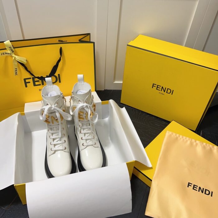 Alternative view of FENDI WOMEN'S BLACK LEATHER ANKLE BOOTS WHITE