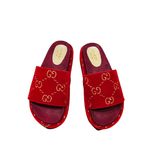 GUCCI WOMEN'S WITH GG PATTERN SLIDE SANDAL RED