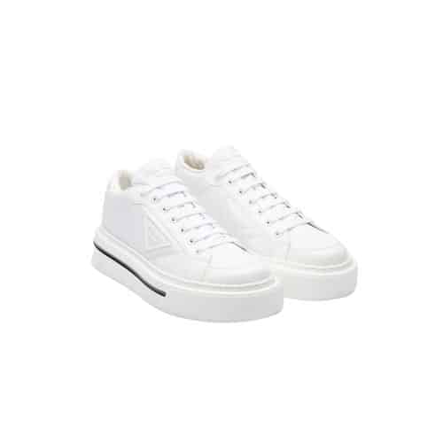 PRADA MACRO RE-NYLON AND BRUSHED LEATHER SNEAKERS WHITE 2EG3763LF5F0009