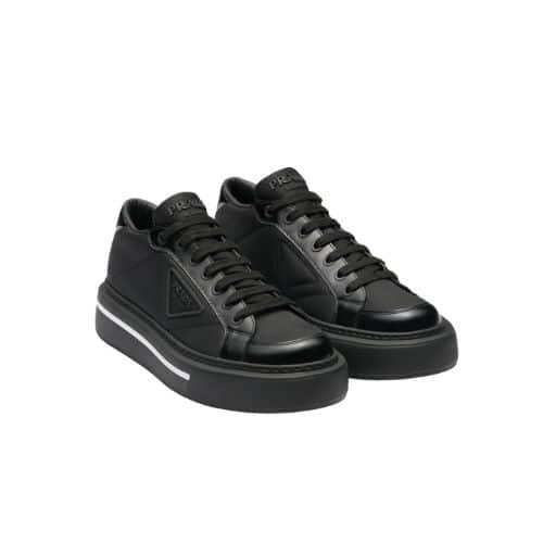 PRADA MACRO RE-NYLON AND BRUSHED LEATHER SNEAKERS BLACK 2EG3763LF5F0632