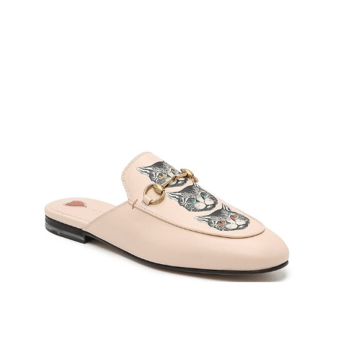 GUCCI PRINCETOWN LEATHER SLIPPER WITH THREE LITTER CAT