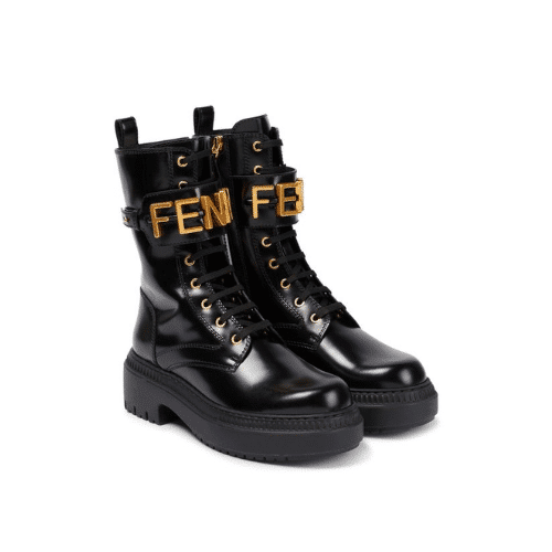 FENDI WOMEN'S BLACK LEATHER ANKLE BOOTS BLACK