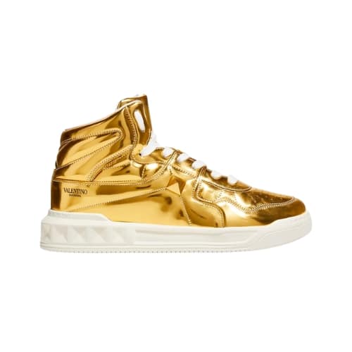 VALENTINO ROMAN STUD METALLIC HIGH TOP SNEAKERS