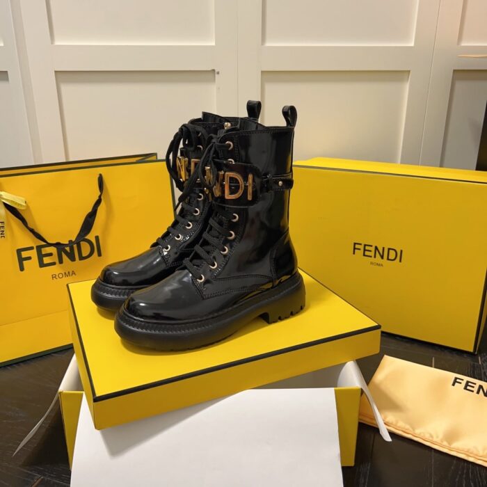 Alternative view of FENDI WOMEN'S BLACK LEATHER ANKLE BOOTS BLACK