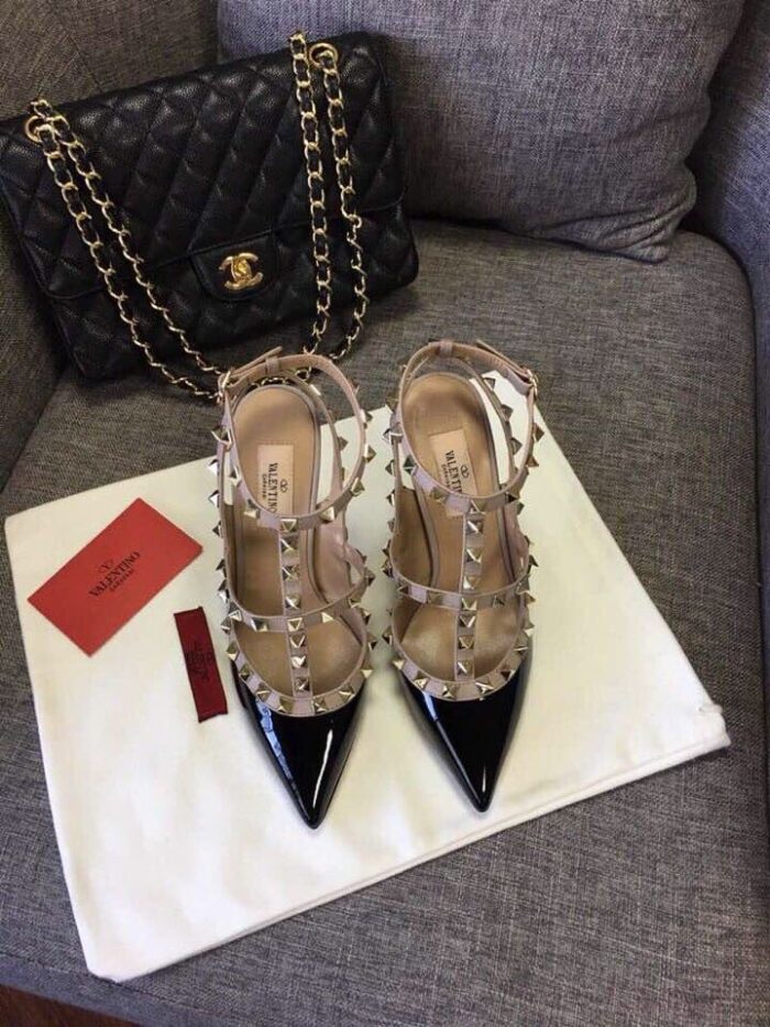 Alternative view of VALENTINO PATENT ROCKSTUD CAGED PUMP BLACK 5W2S0393VNW N91