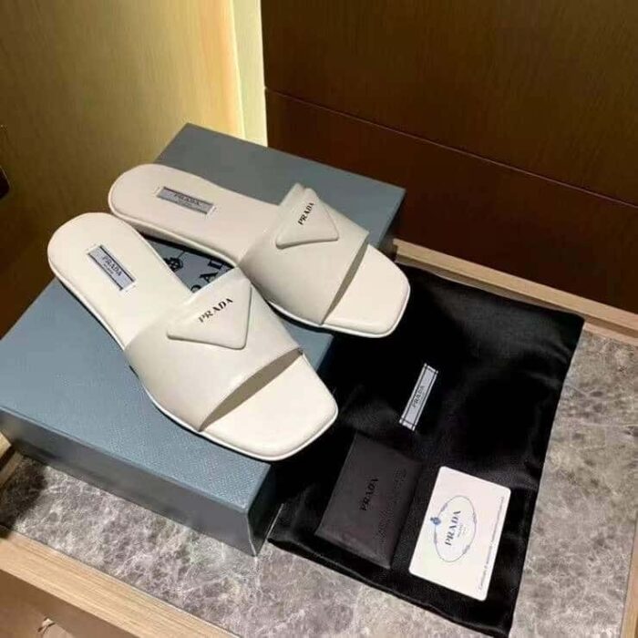 Alternative view of PRADA BRUSHED LEATHER SLIDE IN WHITE