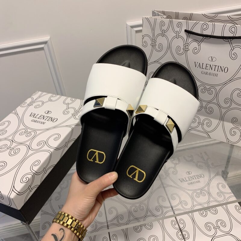 Alternative view of VALENTINO ROCKSTUD WHITE SLIDE SANDALS