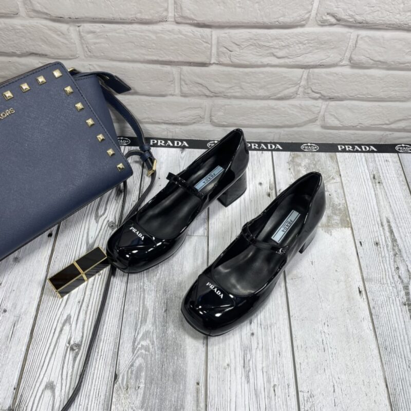 Alternative view of PRADA WOMEN'S LOGO PATCH HEELED PUMPS BLACK 1I768MF045069