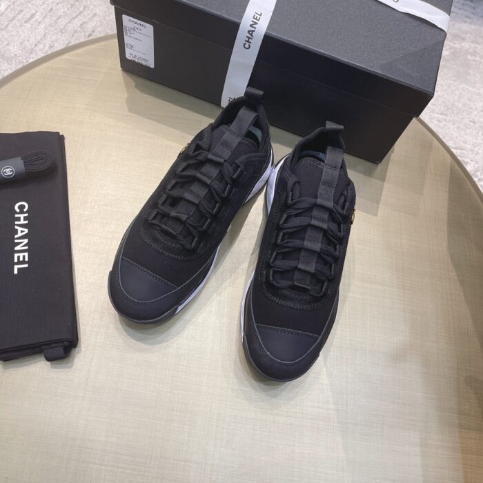 Alternative view of CHANEL LOGO LOW TOP TRAINER SNEAKERS BLACK G35617 Y53646 94305