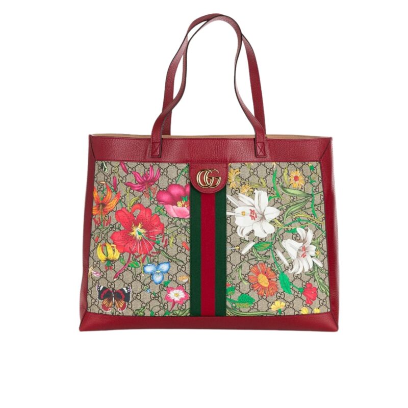 GUCCI OPHIDIA GG FLORA MEDIUM TOTE RED 44CM