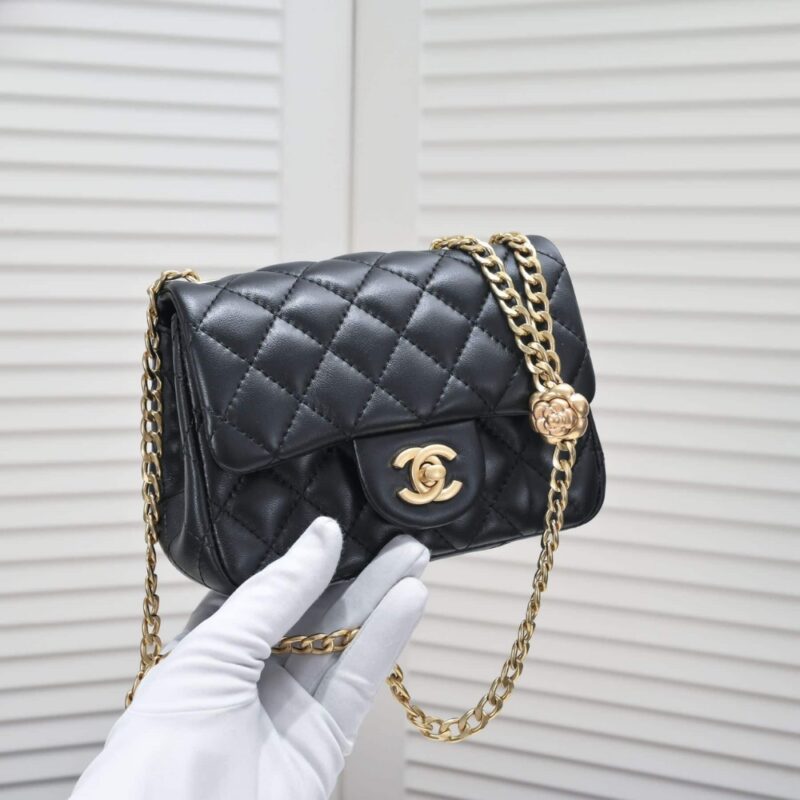 Alternative view of CHANEL MINI FLAP BAG WITH CAMELLIA FLOWER CHAIN BLACK 18CM