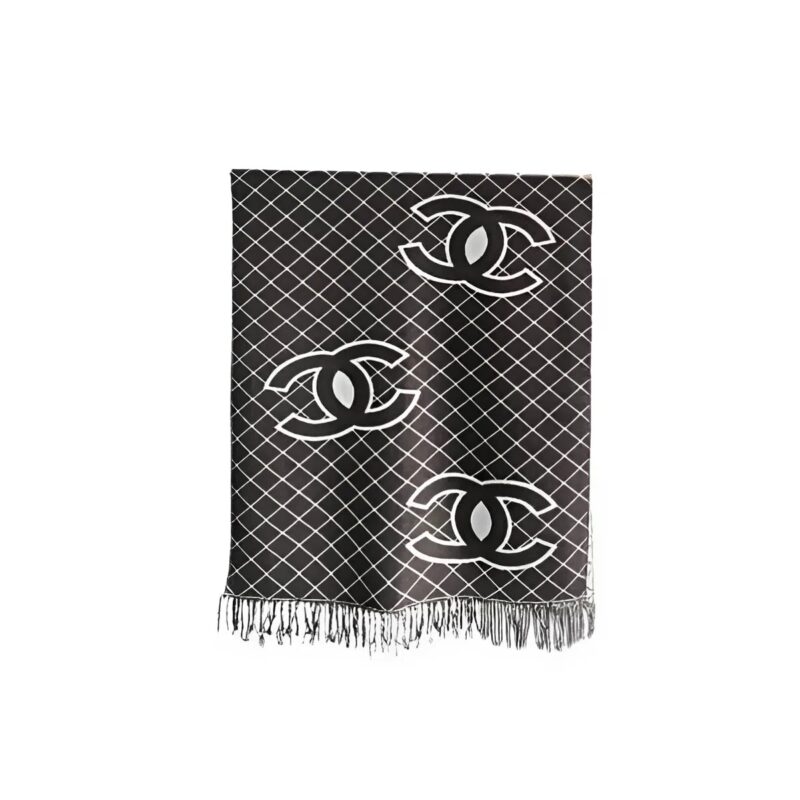 CHANEL CASHMERE SHEARLING SCARF BLACK