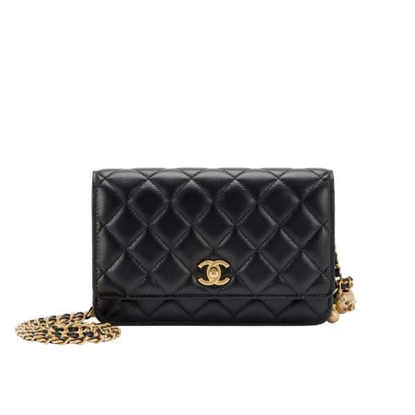 CHANEL WOC FALP PEARL CRUSH BAG WITH CHAIN BLACK 19CM