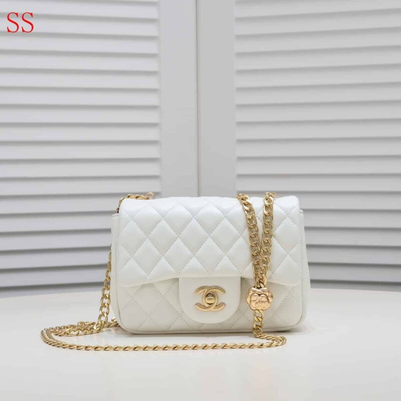 Alternative view of CHANEL MINI FLAP BAG WITH FLOWER CHAIN WHITE 18CM