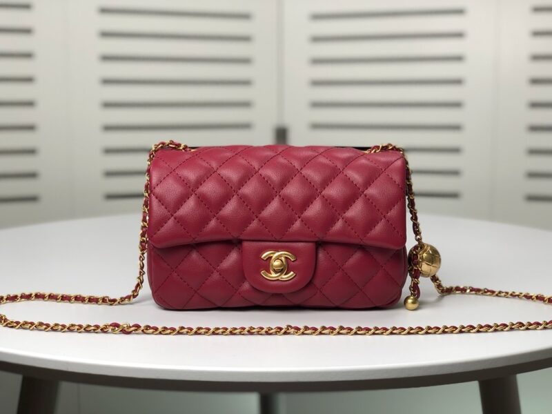 Alternative view of CHANEL QUILTED MINI CC RECTANGULAR PEARL CRUSH FLAP BAG RED 20CM