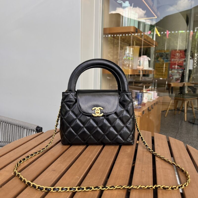 Alternative view of CHANEL KELLY MINI SHOPPING BAG SHINY AGED GOLD TONE METAL BLACK 22CM AS4416 B14296 94305