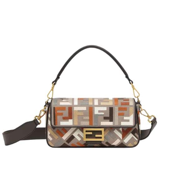 FENDI BAGUETTE MULTICOLOR CANVAS BAG WITH FF EMBROIDERY 25CM 8BR600ANH4F1MQL