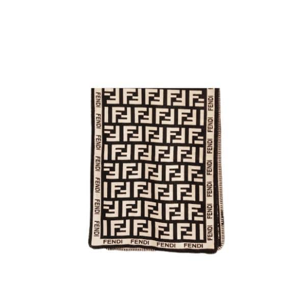FENDI FF BROWN CASHMERE SCARF BROWN AND BEIGE