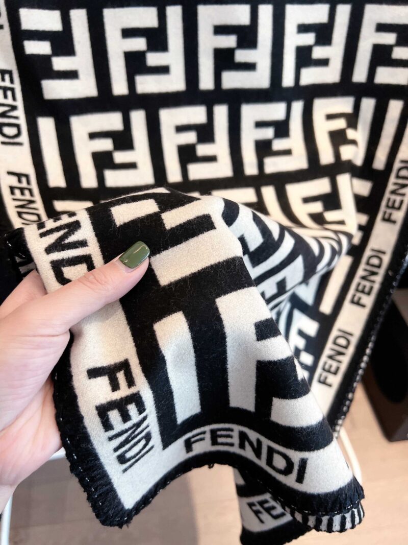 Alternative view of FENDI FF CASHMERE SCARF BLACK AND WHITE