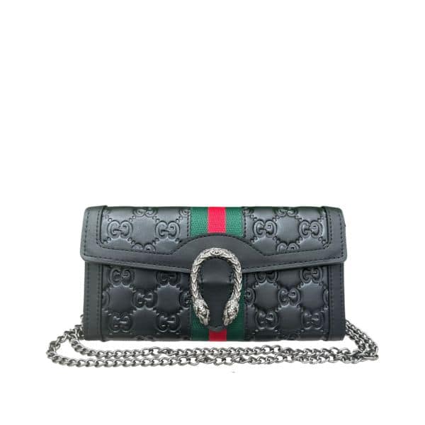 GUCCI WOMEN’S DIONYSUS GG SUPREME CHAIN BAG BLACK 19CM