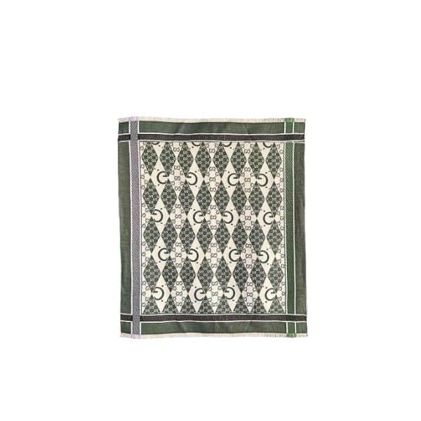 GUCCI GG PATCHWORK BACKGAMMON PRINT SCARF GREEN
