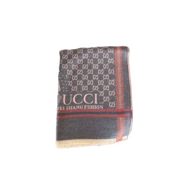 GUCCI GG JACQUARD PATTERN KNIT SCARF GREY