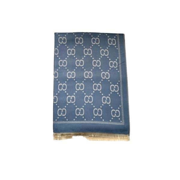 GUCCI GG JACQUARD KNITTED SCARF BLUE