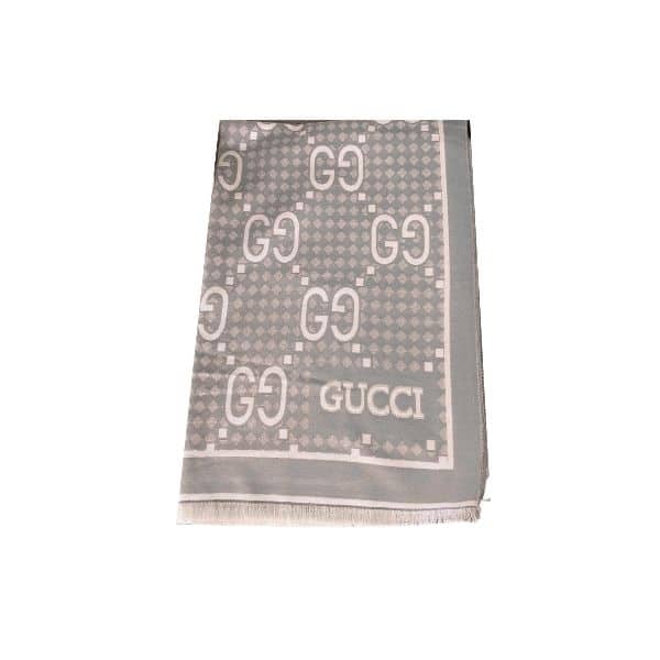 GUCCI MAXI GG WOOL JACQUARD SCARF GREY