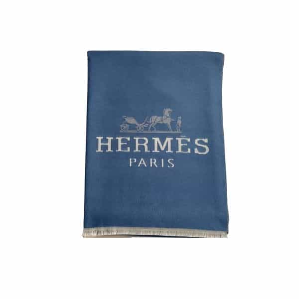 HERMES H LETTER CASHMERE MUFFLER BLUE