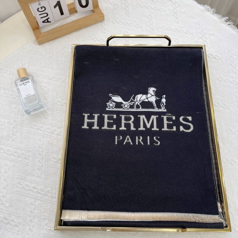 Alternative view of HERMES H LETTER CASHMERE MUFFLER BLACK