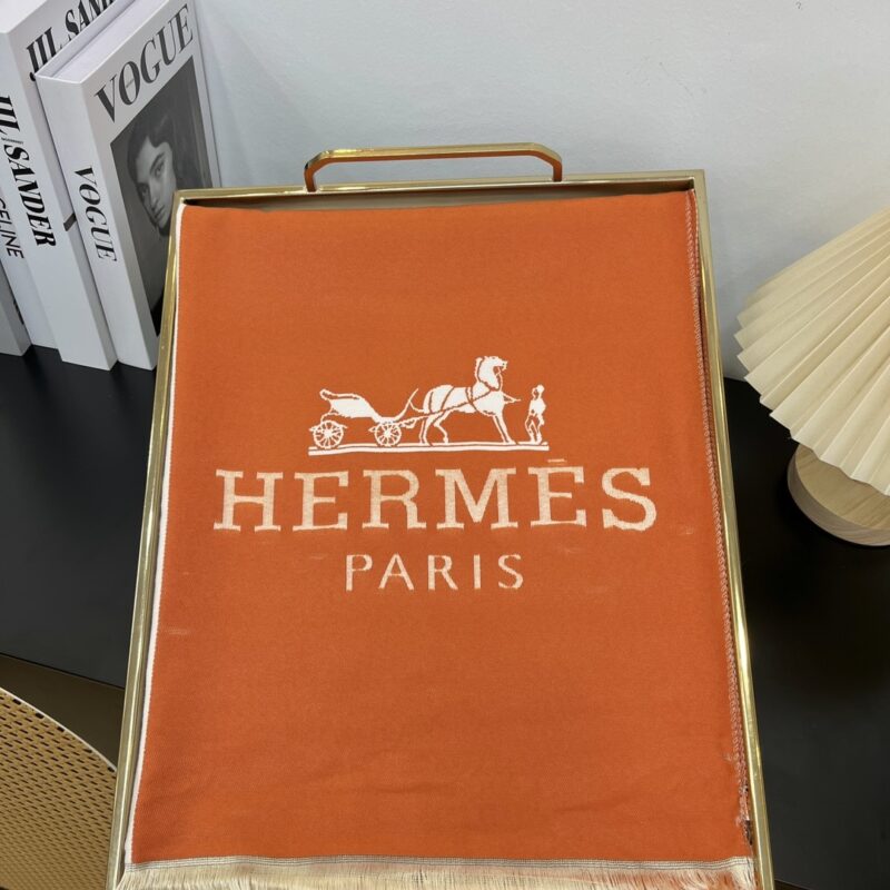 Alternative view of HERMES H LETTER CASHMERE MUFFLER ORANGE