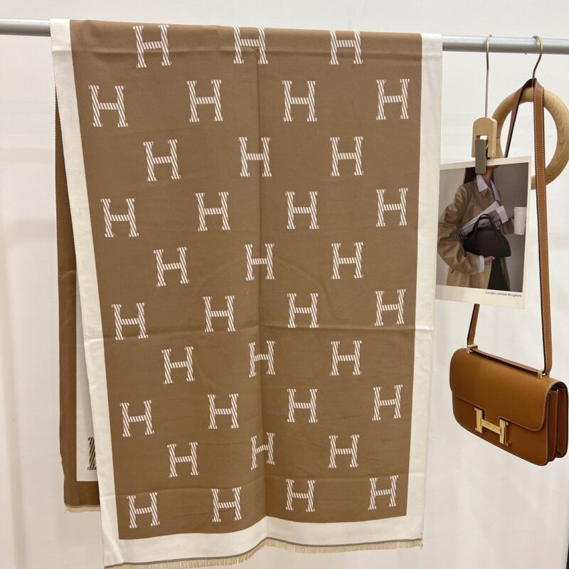 Alternative view of HERMES H LETTER CASHMERE SCARF BEIGE