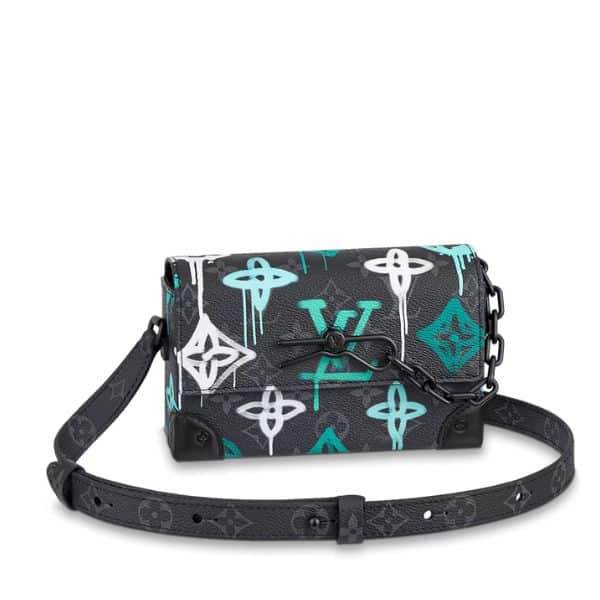 LOUIS VUITTON STEAMER MESSENGER TAURILLON MONOGRAM BLACK AND BLUE 20CM M81852