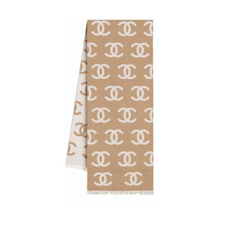 Chanel Cc Logo Camellia Scarf Beige
