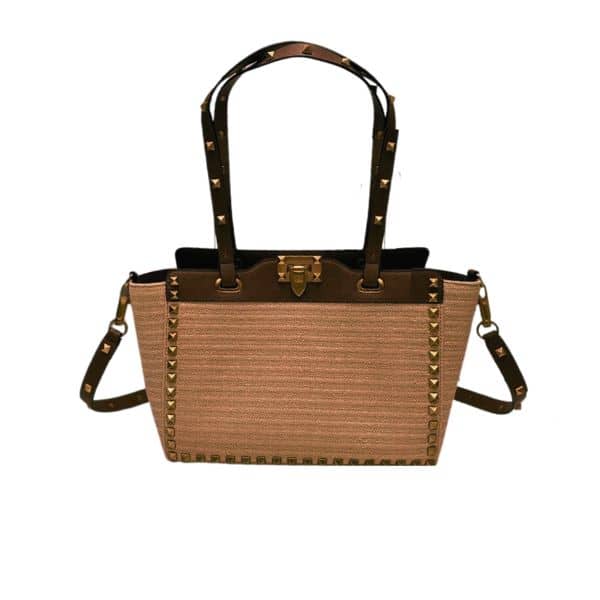 VALENTINO ROCKSTUD TOTE BAG BROWN 28CM