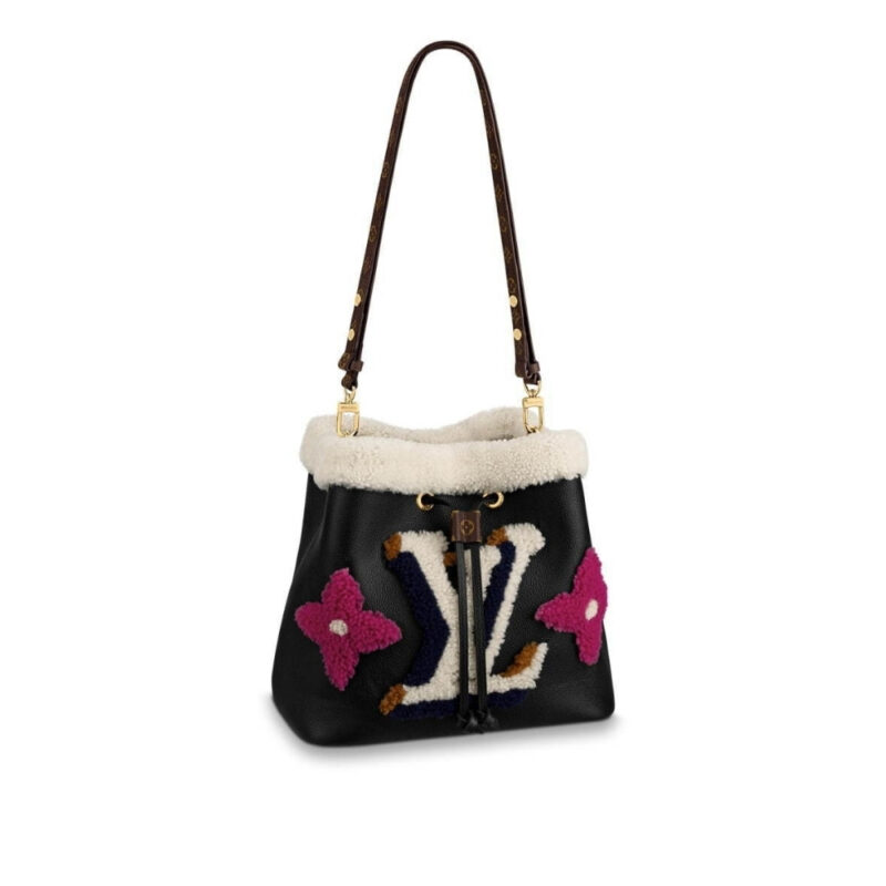 LOUIS VUITTON NEONOE MM BAG MONOGRAM TEDDY SHEARLING BLACK 26CM M56963