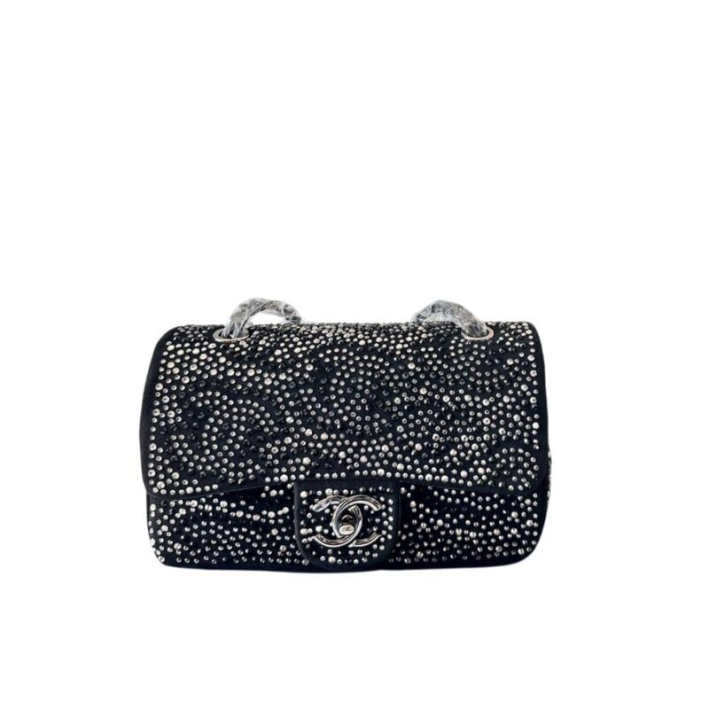 CHANEL CRYSTAL FLAP BAG BLACK 23CM