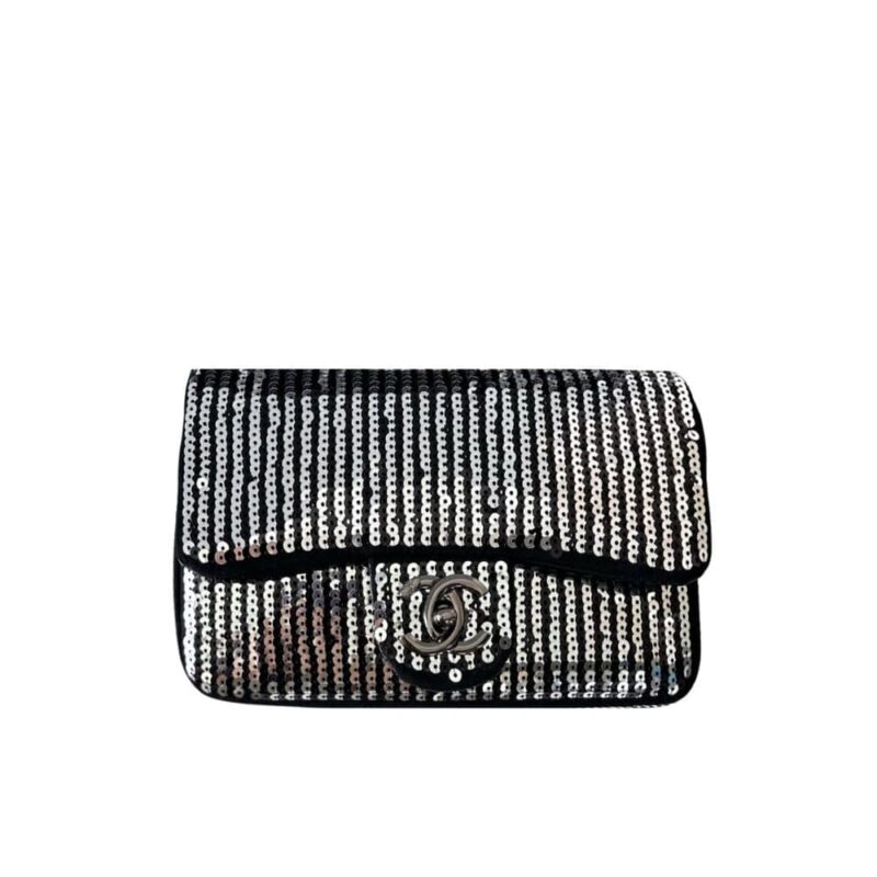 CHANEL SEQUIN FLAP BAG BLACK 24CM