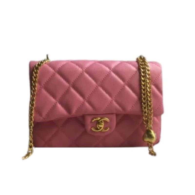 CHANEL FLAP BAG WITH HEART CHARM PINK 24CM