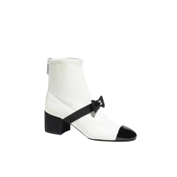 CHANEL SHORT BOOTS STRETCH WHITE BLACK G40099 Y56621 K5932