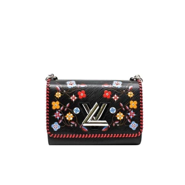 LOUIS VUITTON TWIST BAG WITH FLOWER EMBRODARY BLACK 23CM