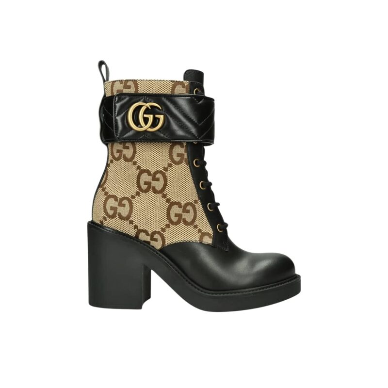 GUCCI WITH DOUBLE G ANKLE BOOTS CAMEL EBONY 719849 AABD0 1183