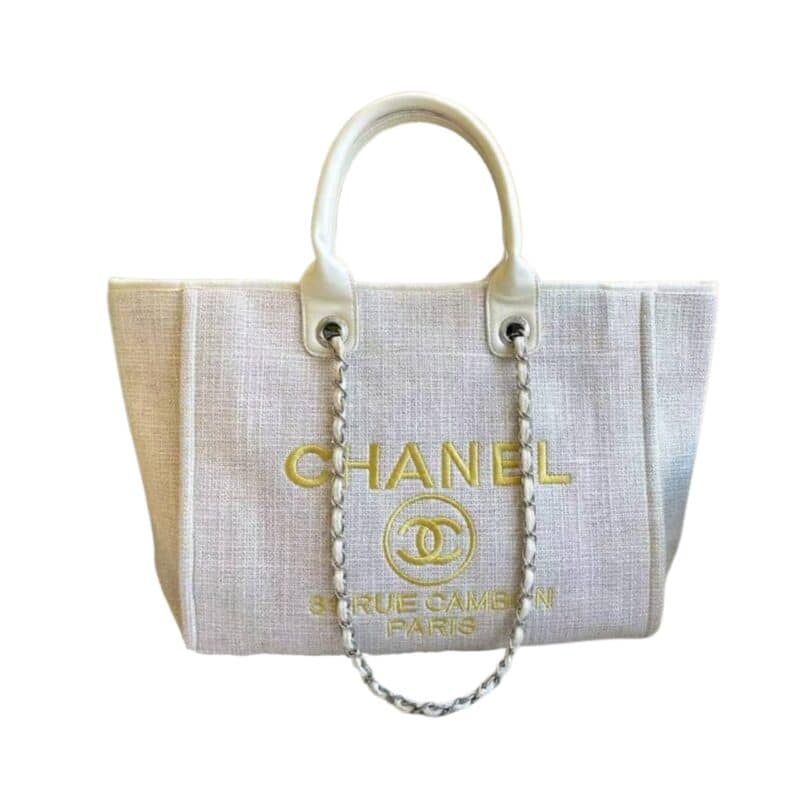 CHANEL DEAUVILLE LARGE TOTE SHOPPING BAG WHITE 38CM