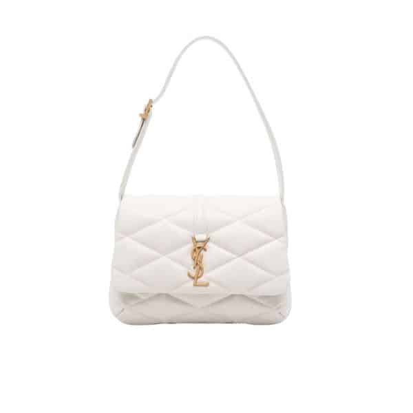 SAINT LAURENT LE 57 QUILTED LEATHER SHOULDER BAG WHITE 27CM