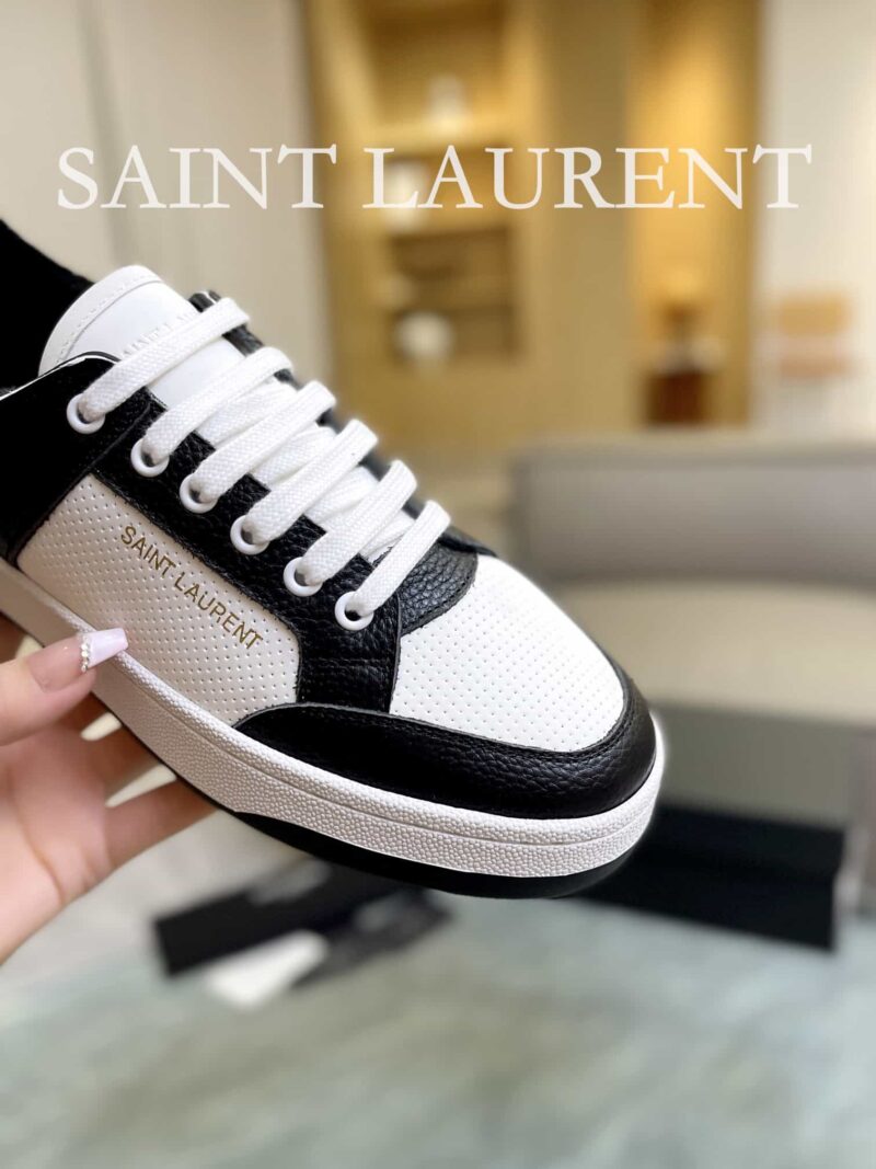 Alternative view of SAINT LAURENT PERFORATED LEATHER SNEAKERS BLACK AND WHITE
