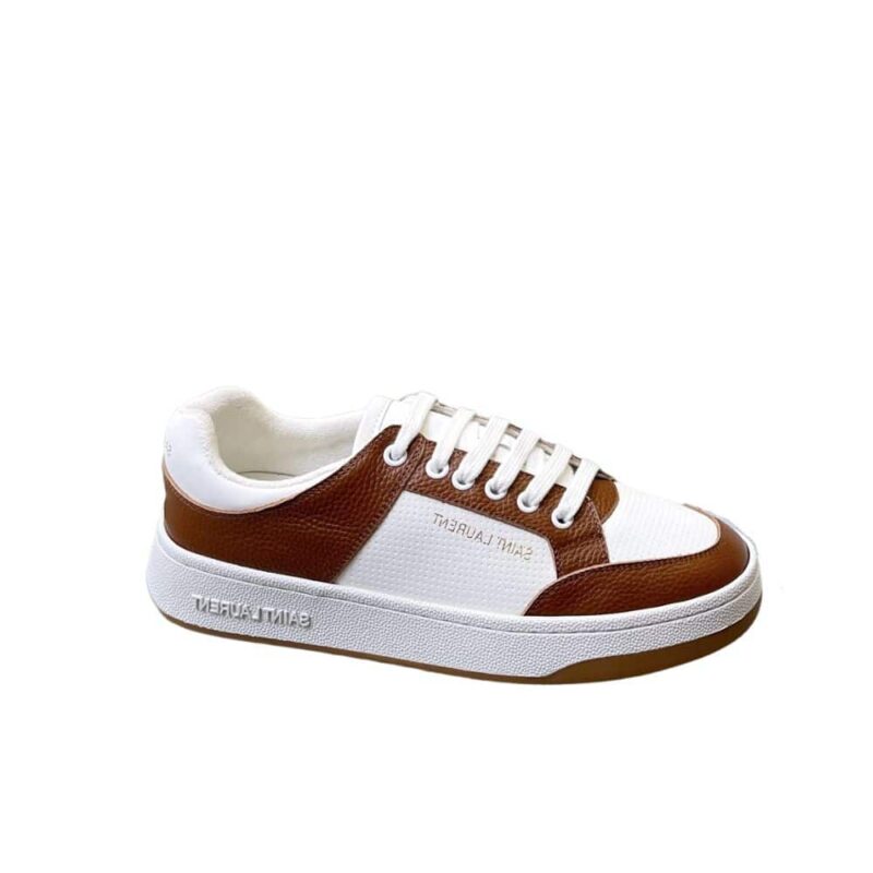 SAINT LAURENT PERFORATED LEATHER SNEAKERS BROWN